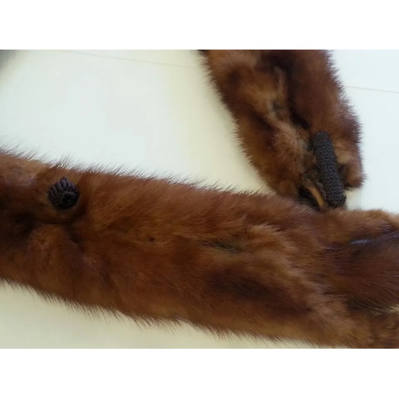 Genuine Vintage Mink Pelt Stole Three Full Body Real Fur Red/Brown Wrap Shawl - Picture 12 of 13